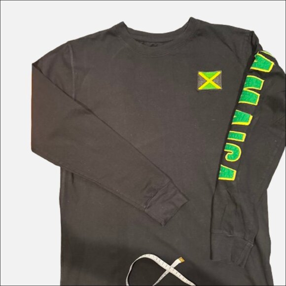 Authentic Gear Jamaica Long Sleeve Black T-Shirt w Embroidered Flag (Men’s L) - Picture 3 of 6